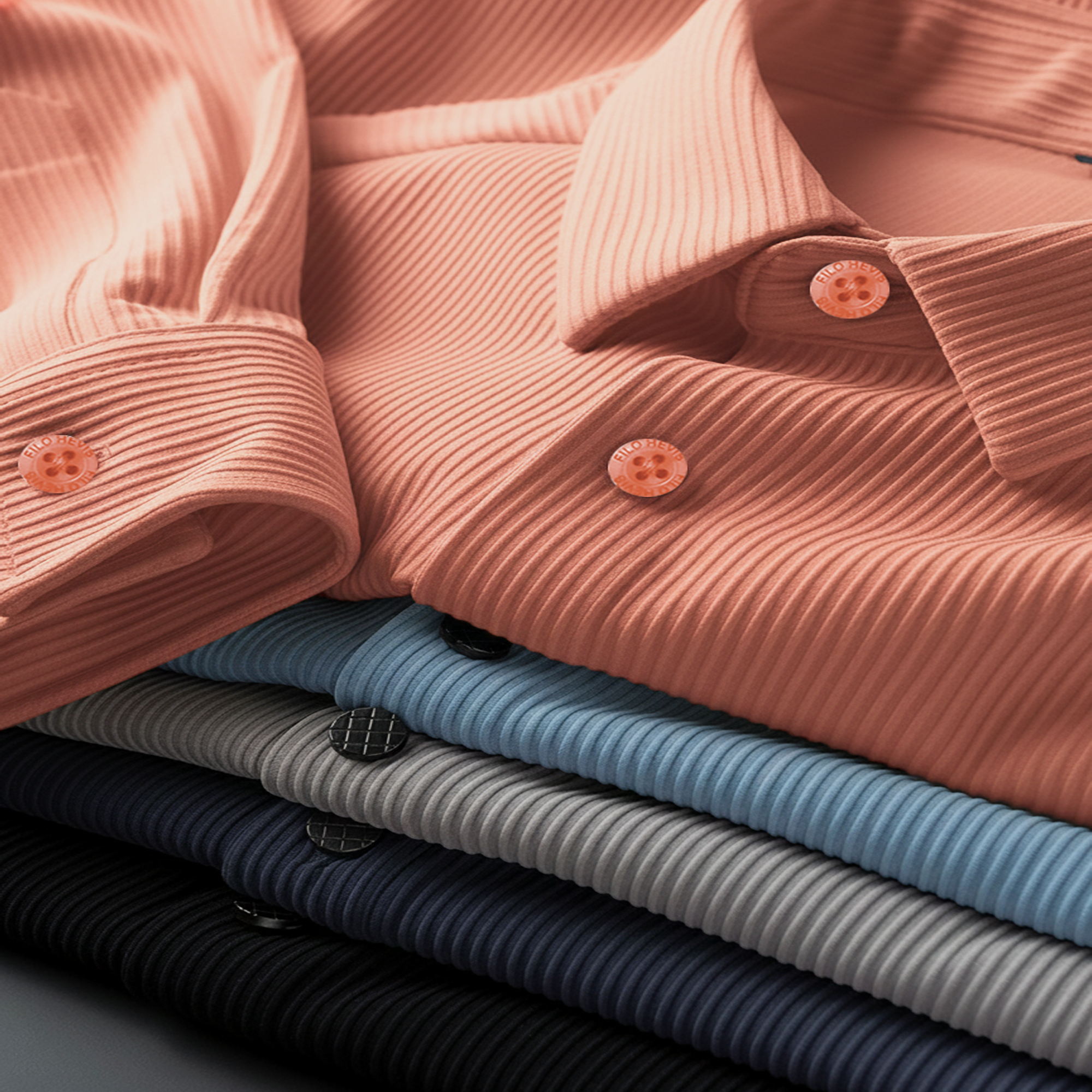 Corduroy Inspired Self-Cord Casual Shirts for Men Blended Fabric - Peach