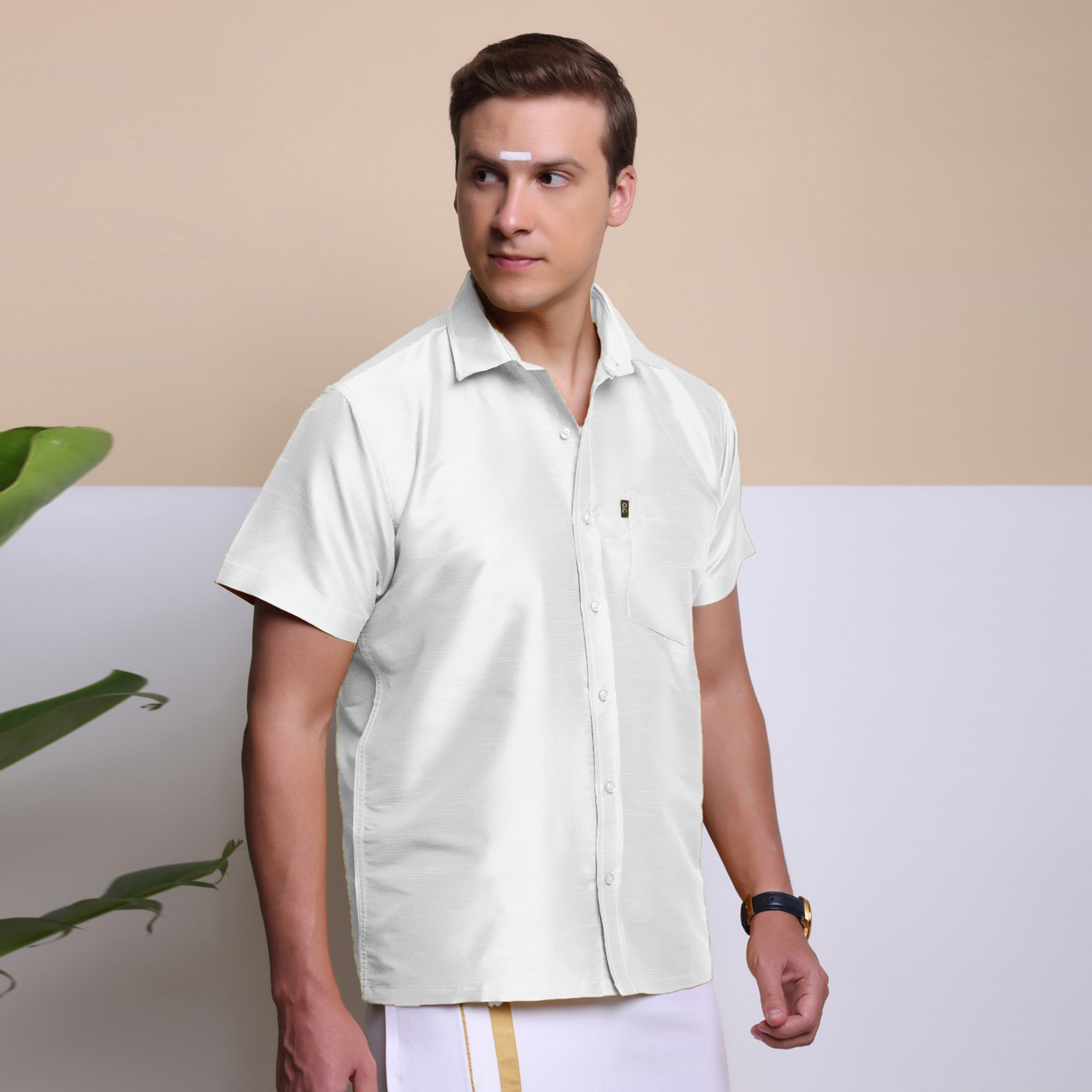 Men's Ethnic Wear Silk Shirt (White)