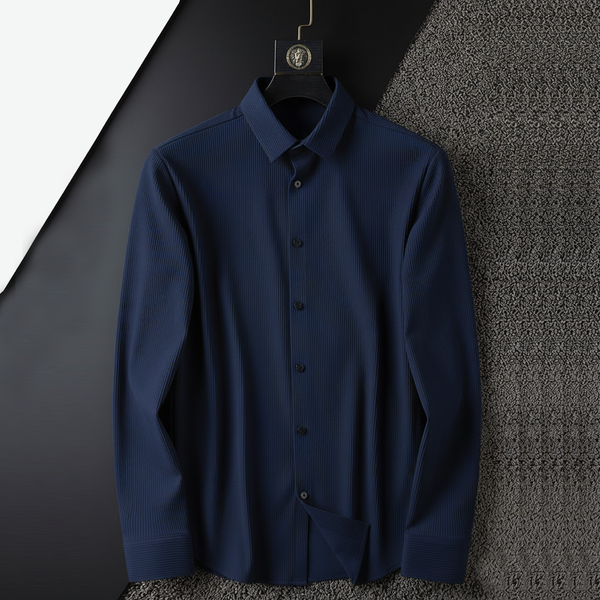 Corduroy Inspired Self-Cord Casual Shirts for Men Blended Fabric - Navy Blue