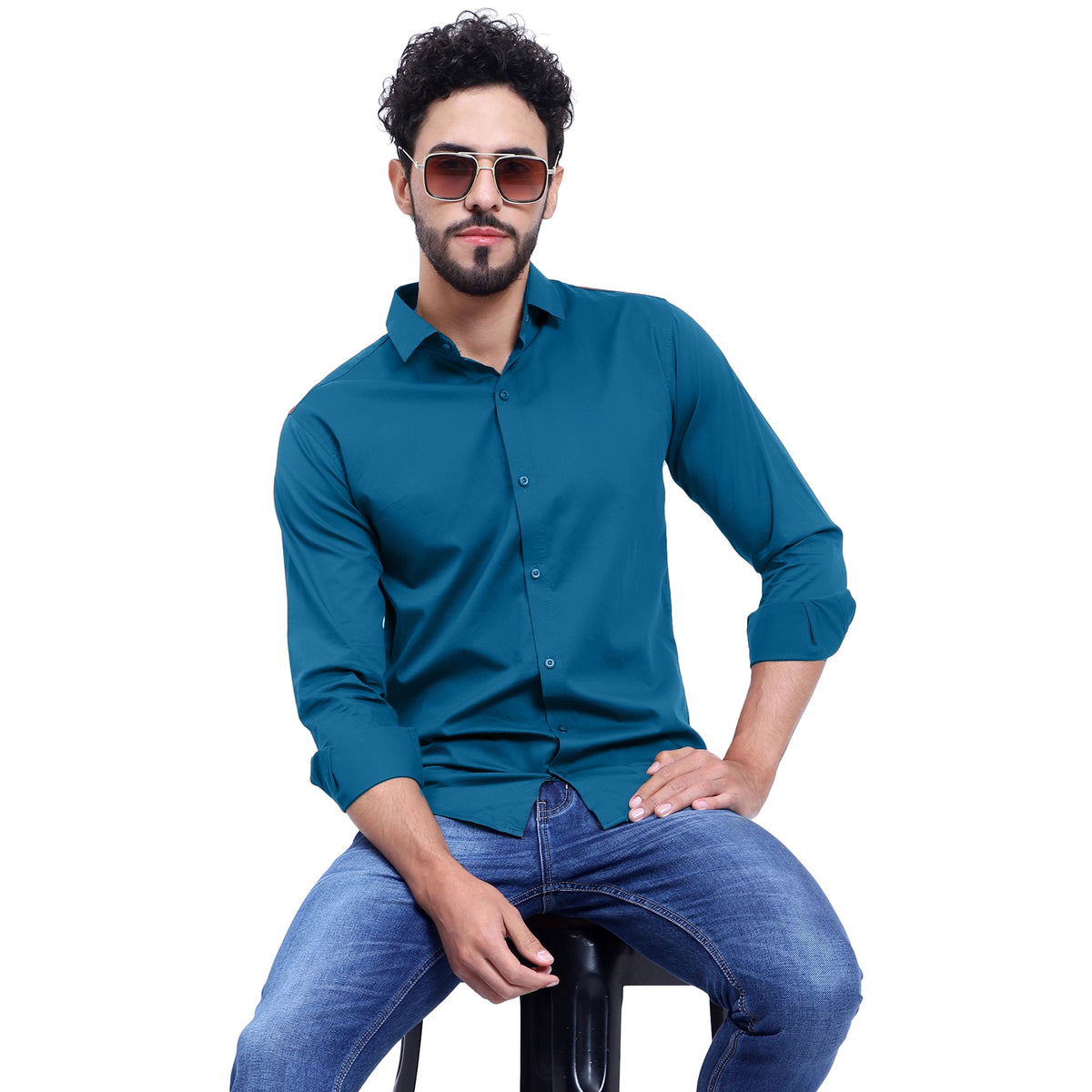 MENS FORMAL REGULAR FIT FULL SLEEVE SHIRT TEAL BLUE