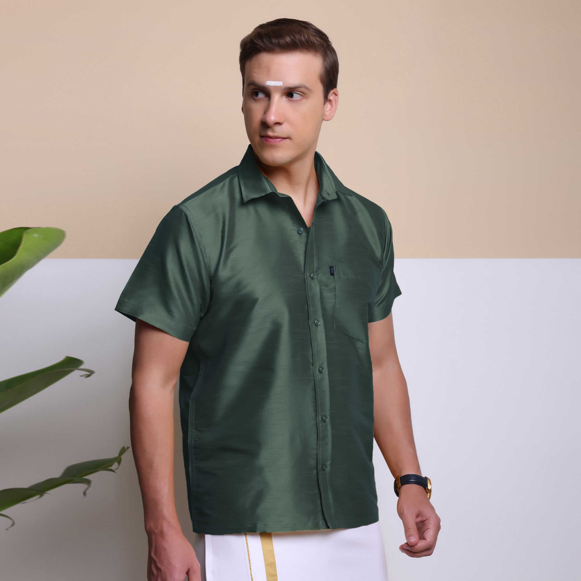 Men's Ethnic Wear Silk Shirt (Hunter Green)