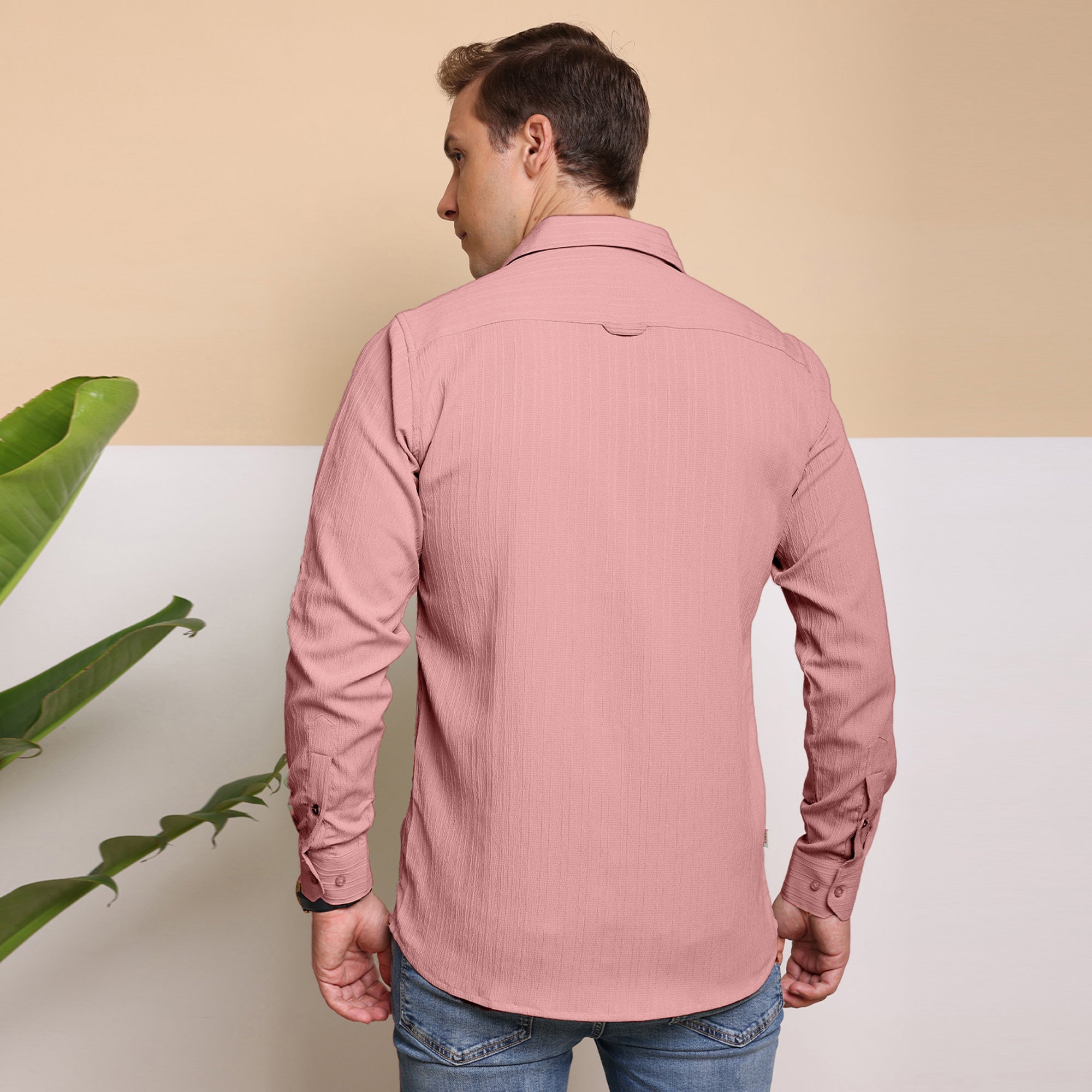 Crushed Self Stripe Pink Shirt