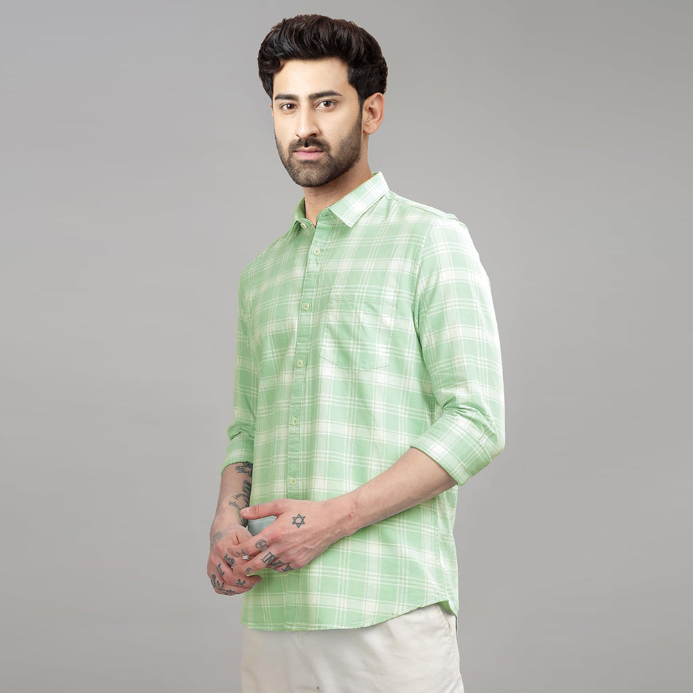 Check Regular Fit Cotton Shirt - Light Green