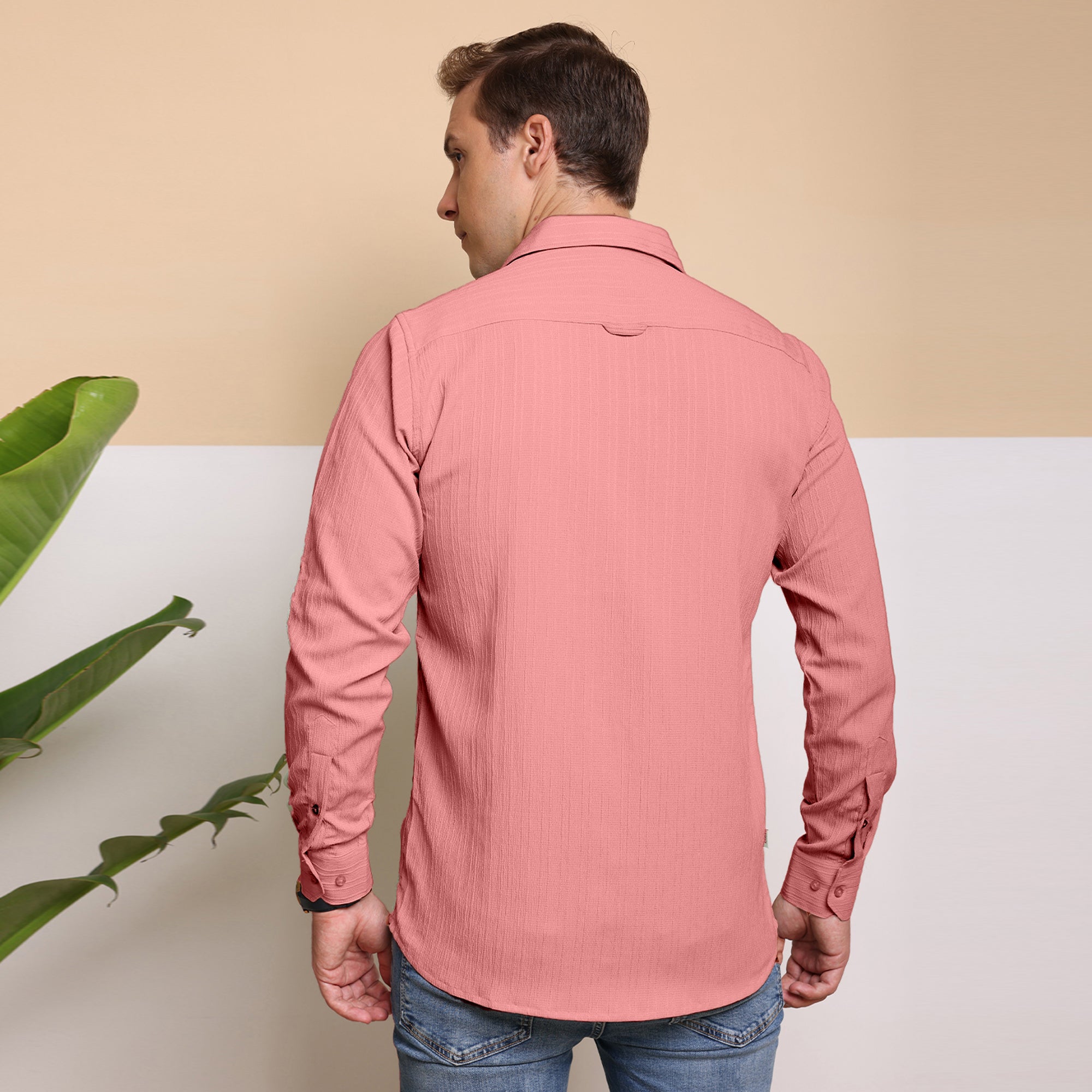 Crushed Self Stripe Peach Shirt