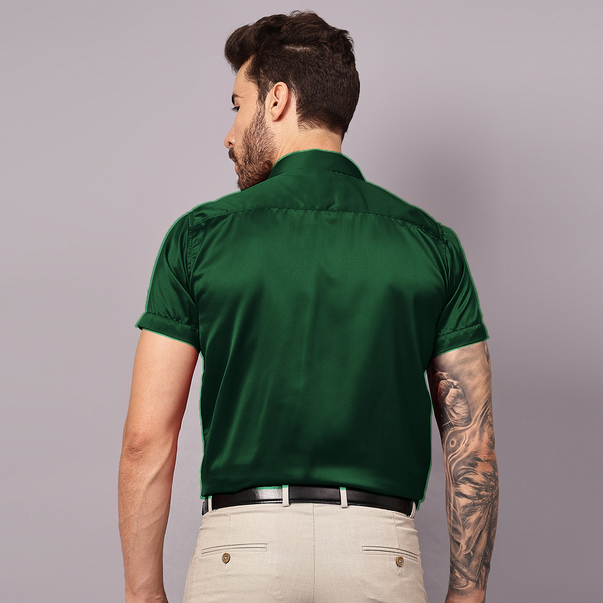 Satin Half Formal Shirt Bottle Green Color
