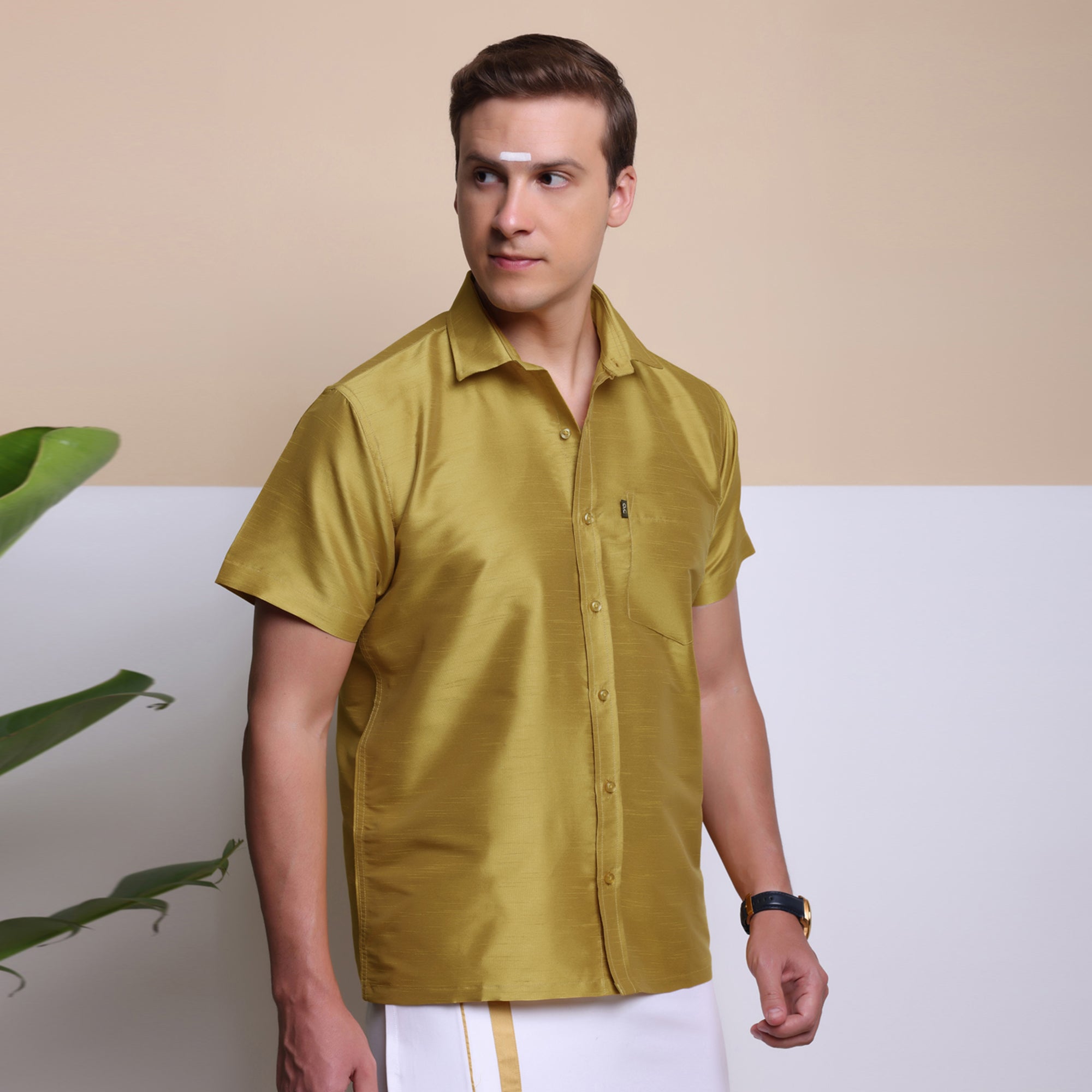 Men's Ethnic Wear Silk Shirt (Yellow)