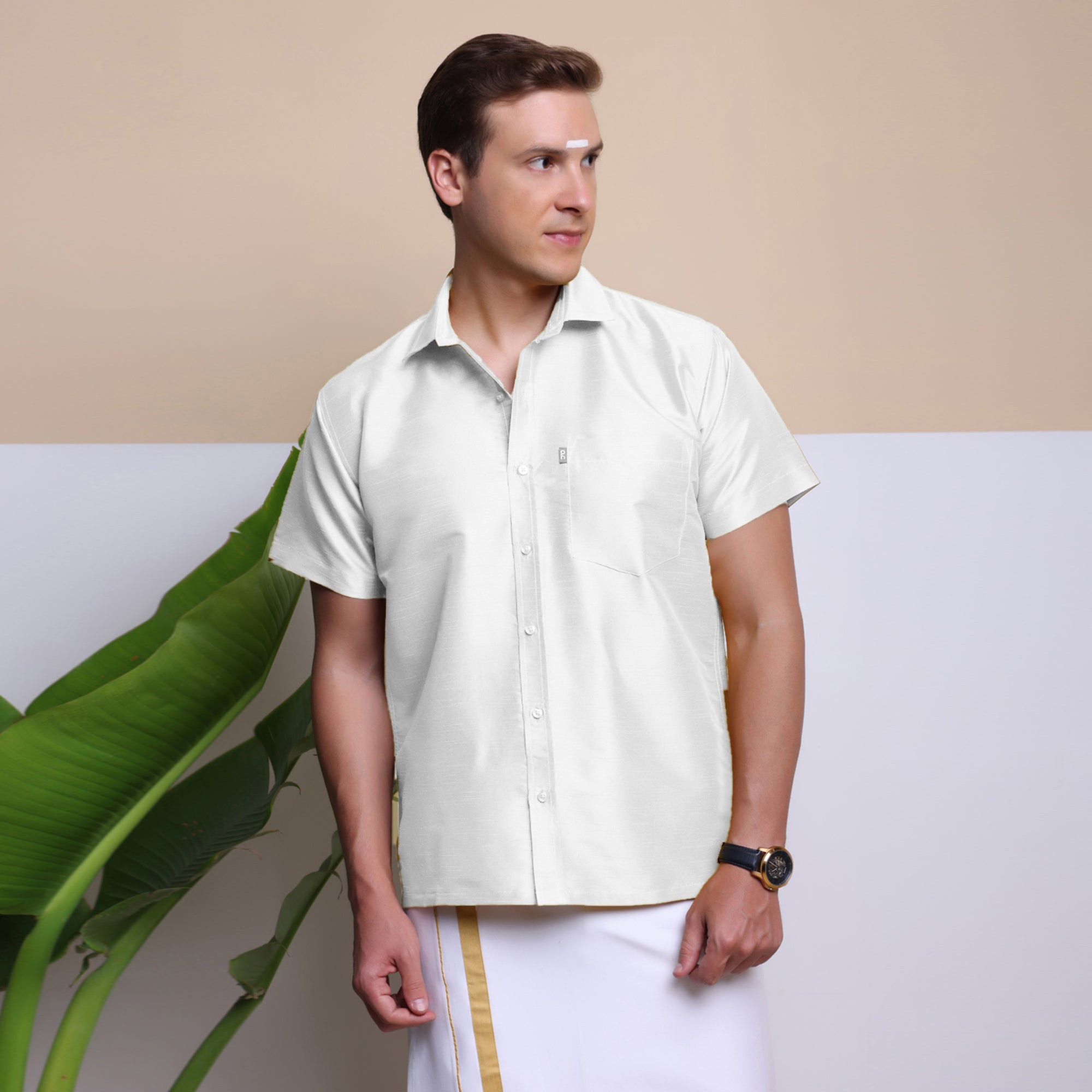 Men's Ethnic Wear Silk Shirt (White)