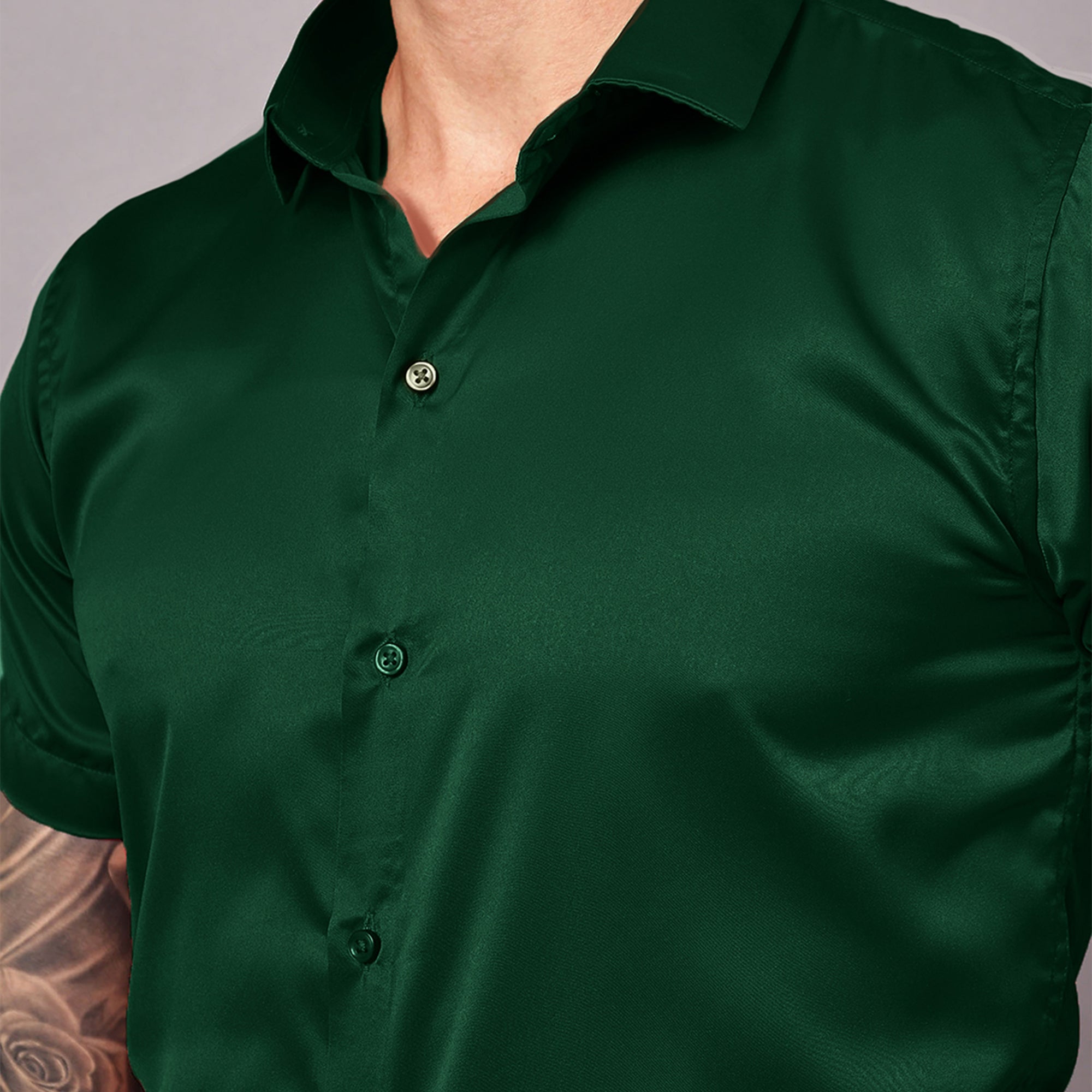 Satin Half Formal Shirt Bottle Green Color