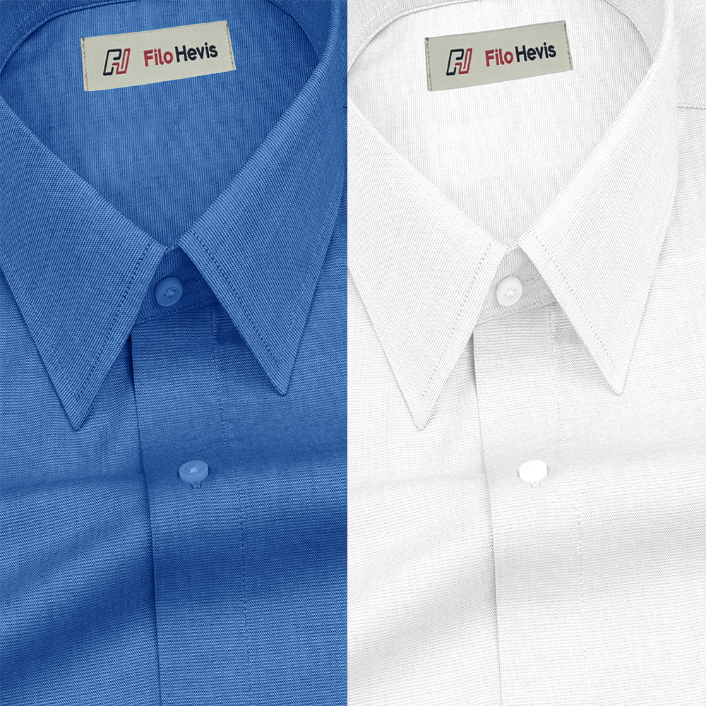 Combo of 2 Filafil Fabric Regular Fit Formal Shirts – Blue & White (Single Pocket)
