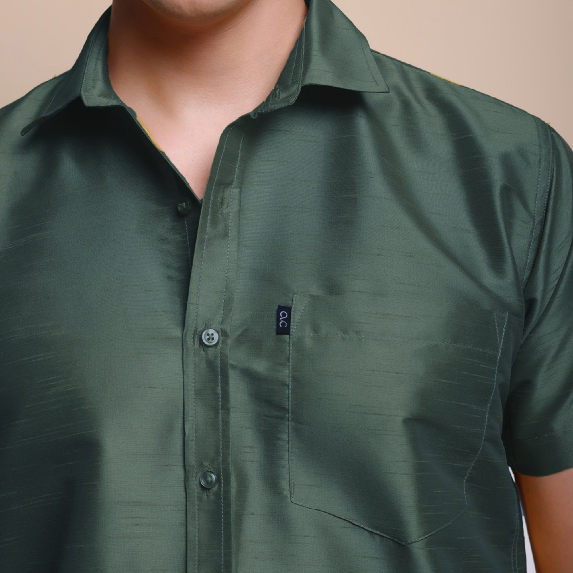 Men's Ethnic Wear Silk Shirt (Hunter Green)