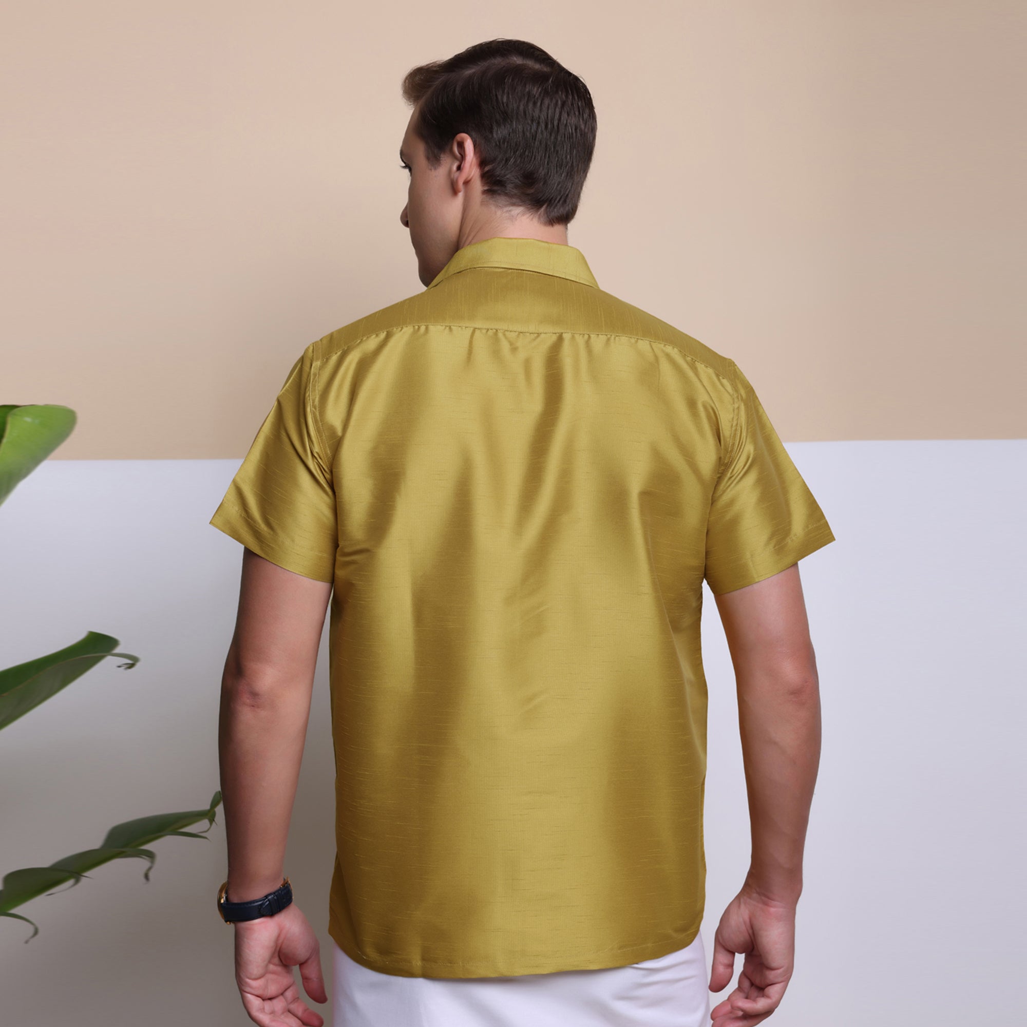 Men's Ethnic Wear Silk Shirt (Yellow)