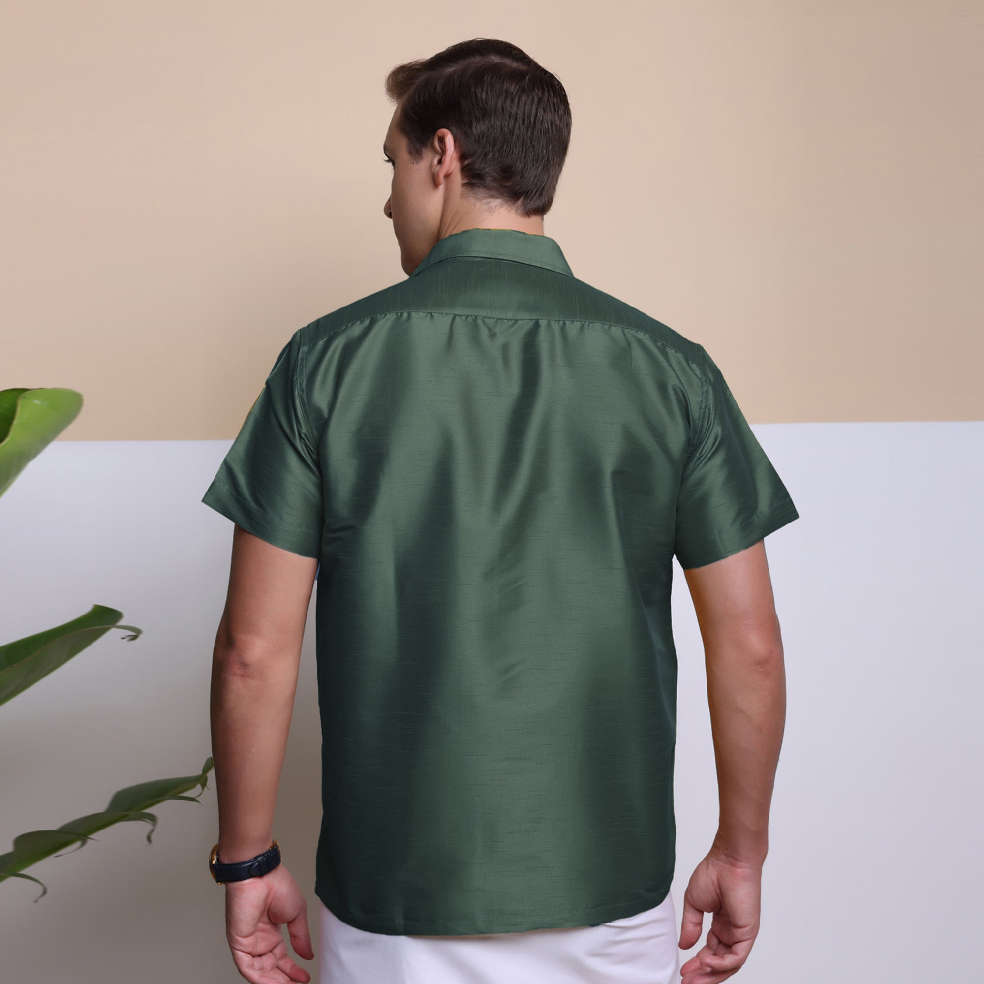 Men's Ethnic Wear Silk Shirt (Hunter Green)