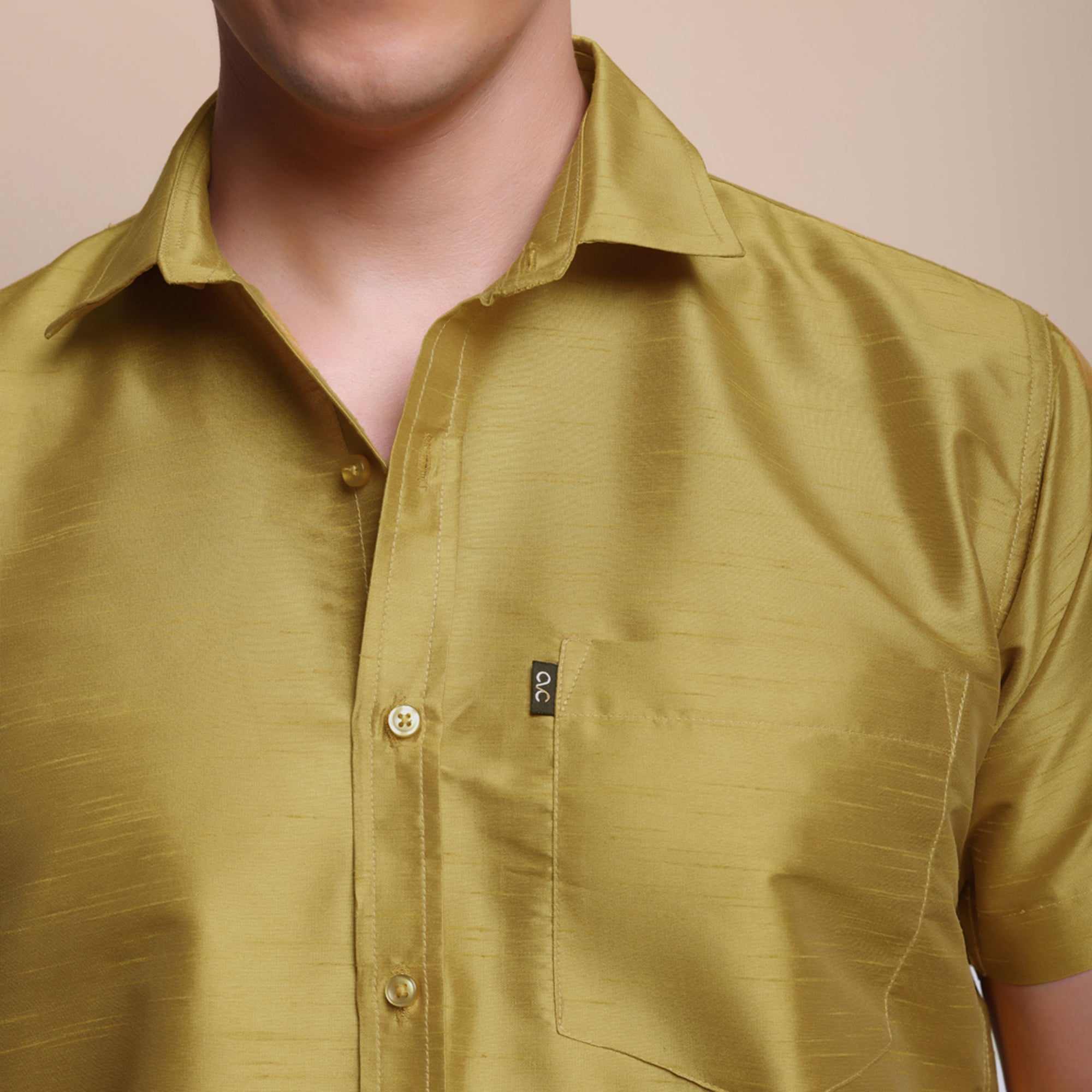 Men's Ethnic Wear Silk Shirt (Yellow)