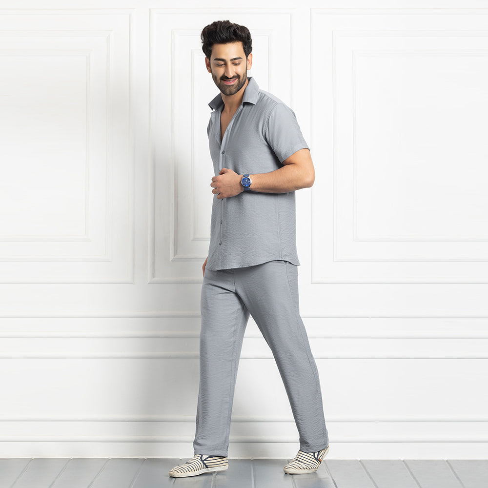 Men's Linen Shirt Co-ords Set- Light Grey