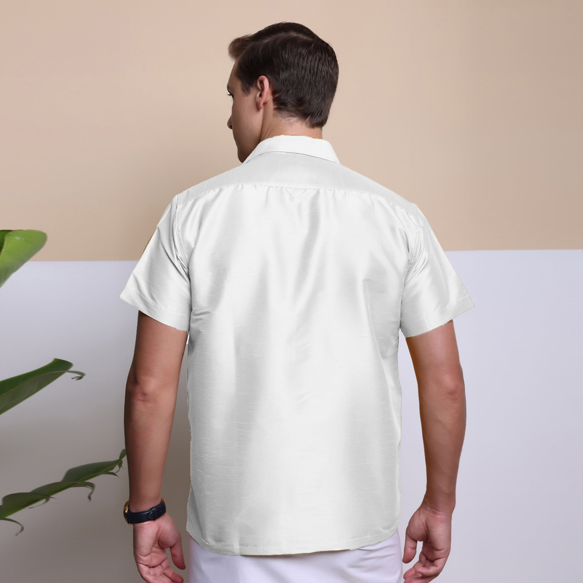 Men's Ethnic Wear Silk Shirt (White)