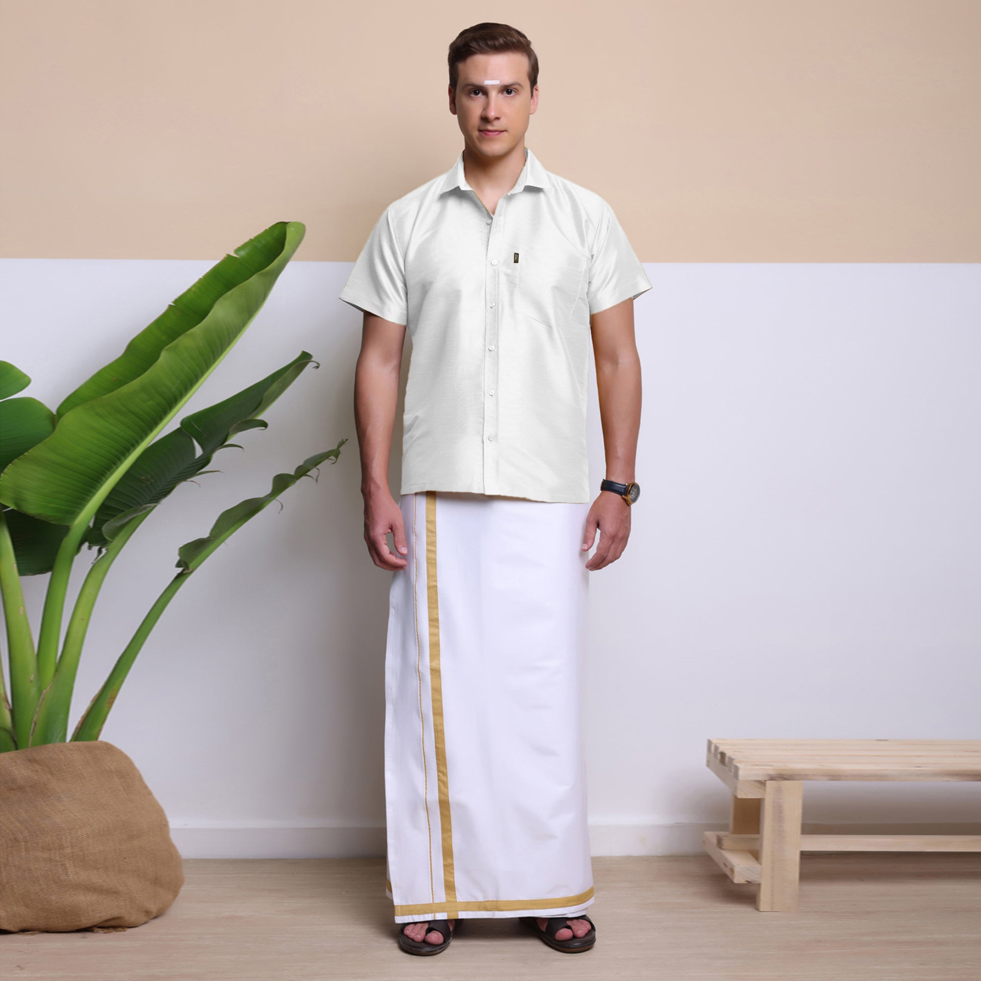 Men's Ethnic Wear Silk Shirt (White)