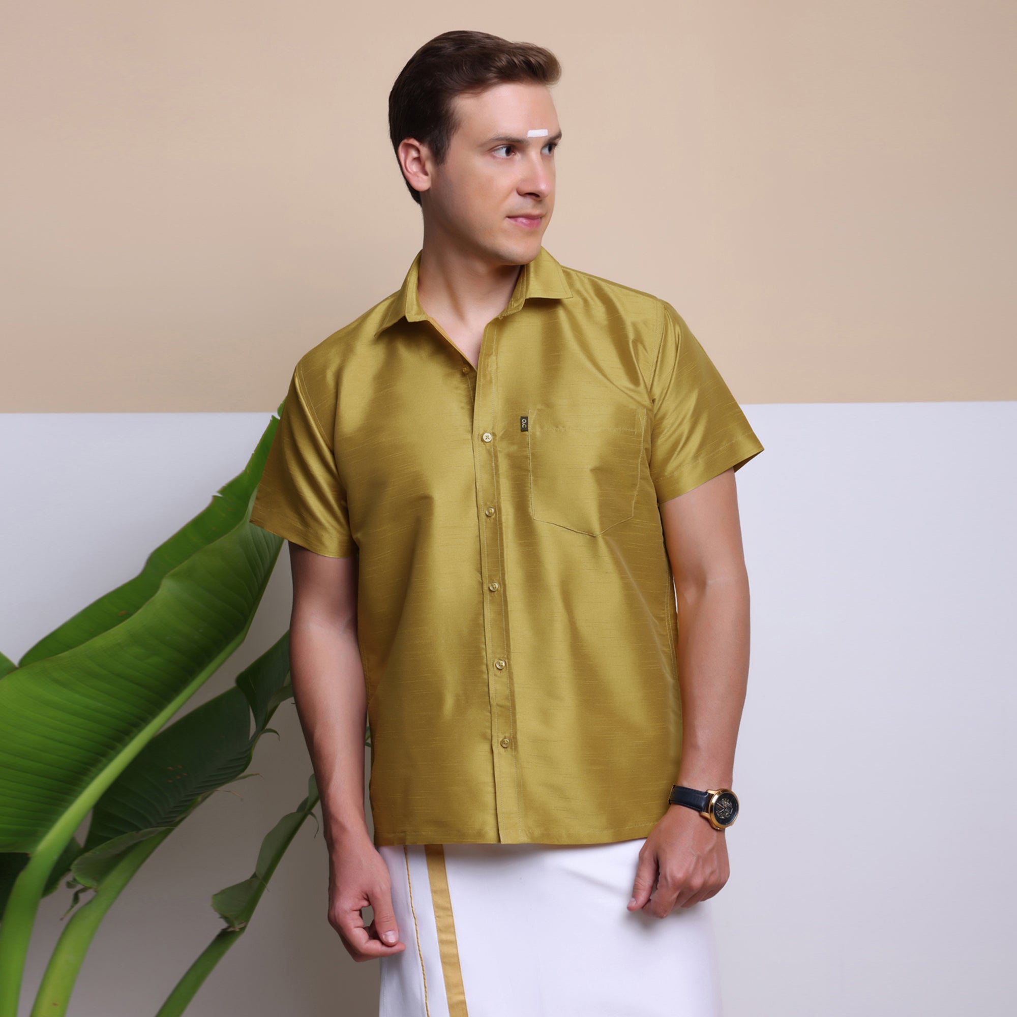 Men's Ethnic Wear Silk Shirt (Yellow)