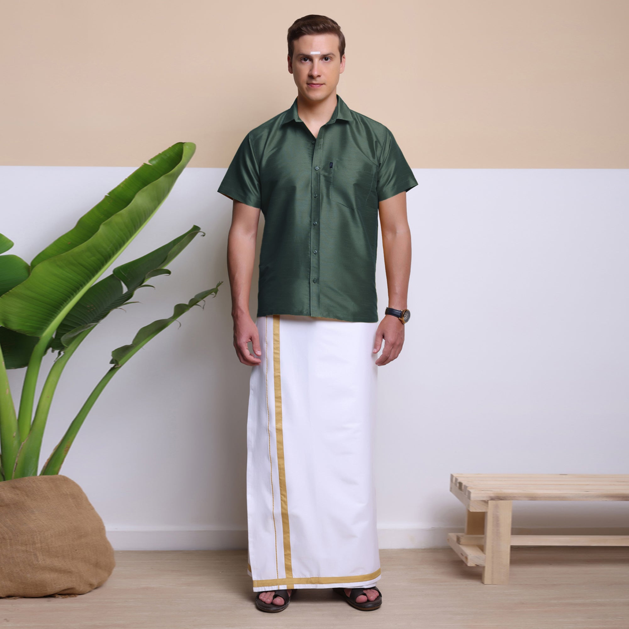 Men's Ethnic Wear Silk Shirt (Hunter Green)