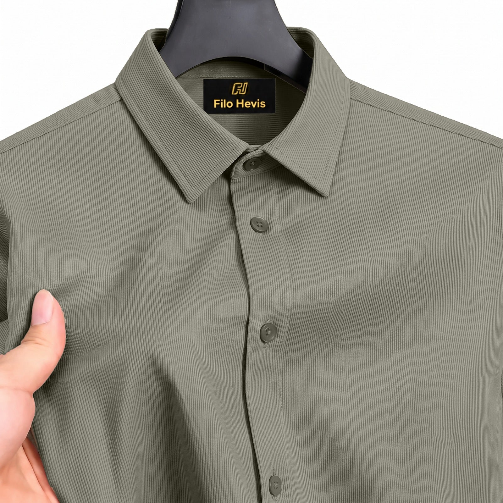 Fine-Ribbed Self-Structured Formal Shirt-MUD GREY My Store