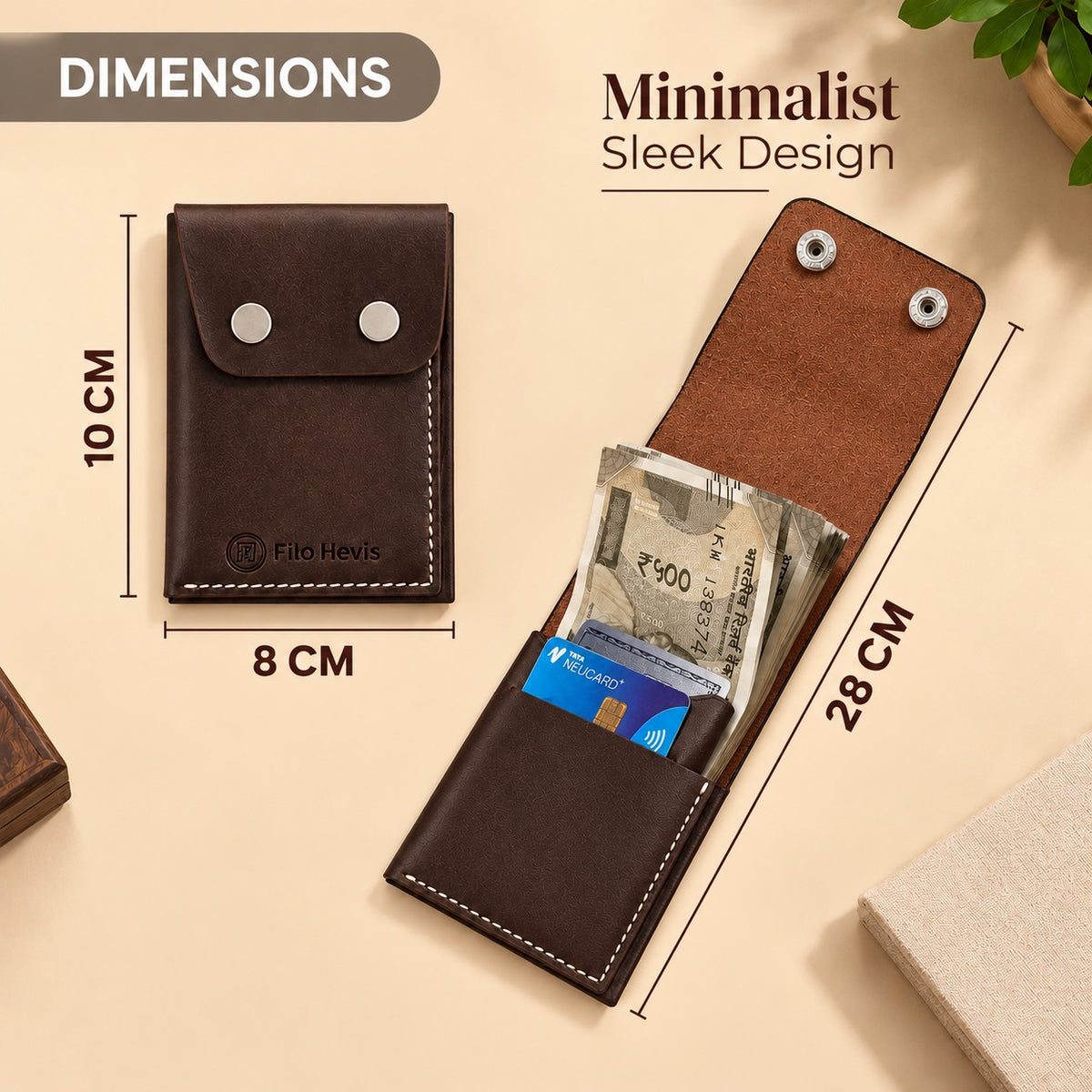 Leather Snap Button Wallet for Men – Compact Card Holder with Cash Pocket- Tan