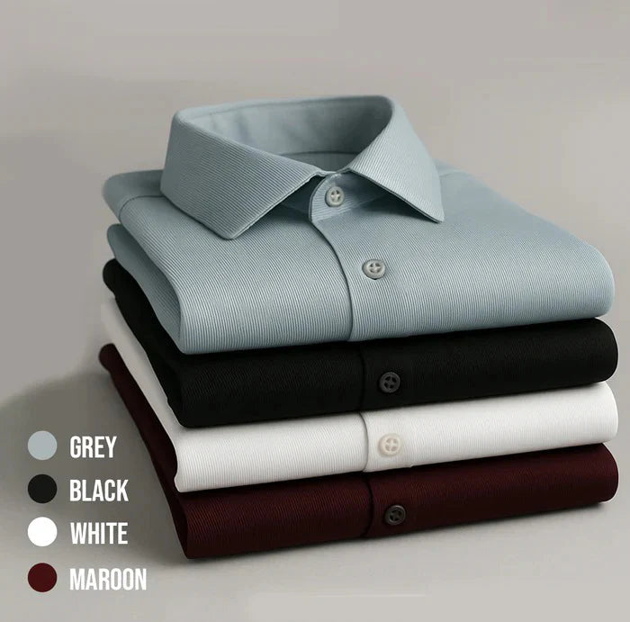 Fine-Ribbed Self-Structured Formal Shirt-BLACK My Store