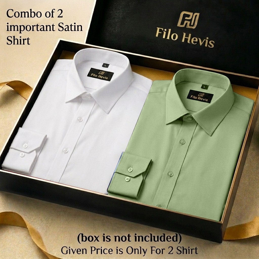 Combo of 2 Men's Imported Satin formal Shirt White & Pista Green