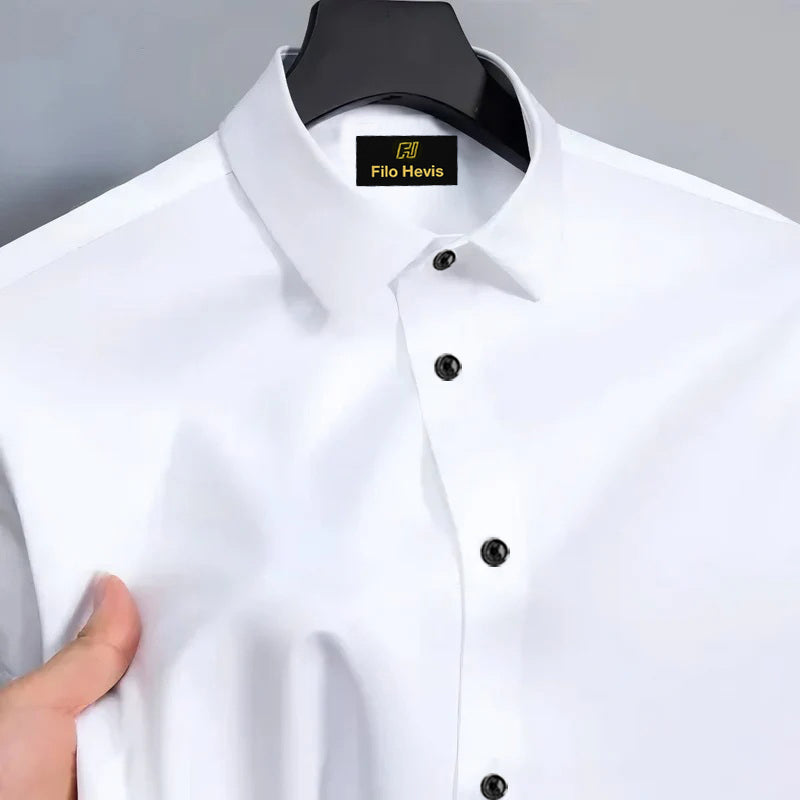 Men’s Satin Lycra Formal Shirt (Imported Fabric)| White Shirt (With Black Buttons)