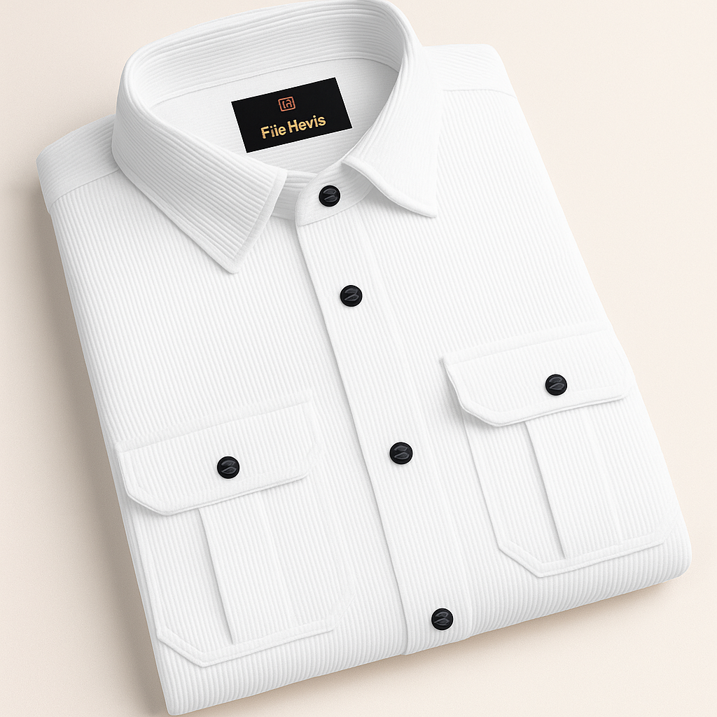 MEN’S CORDUROY SHIRT FOR WINTER STYLE | 21-WALES CORDUROY | DOUBLE POCKET | EMERALD-White