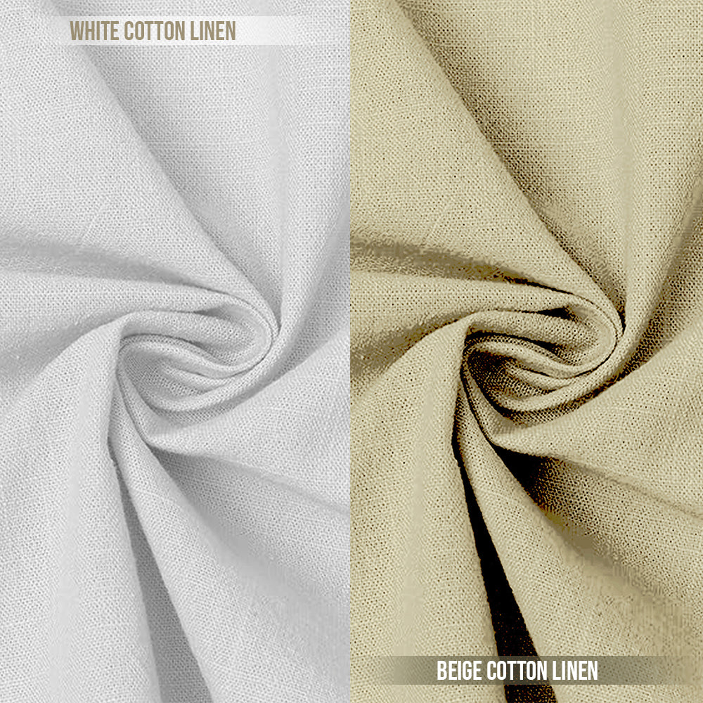 Pack of 2 | Men's Cotton-Linen Chinese Collar T-Neck Shirts | White & Beige Combo | Regular fit