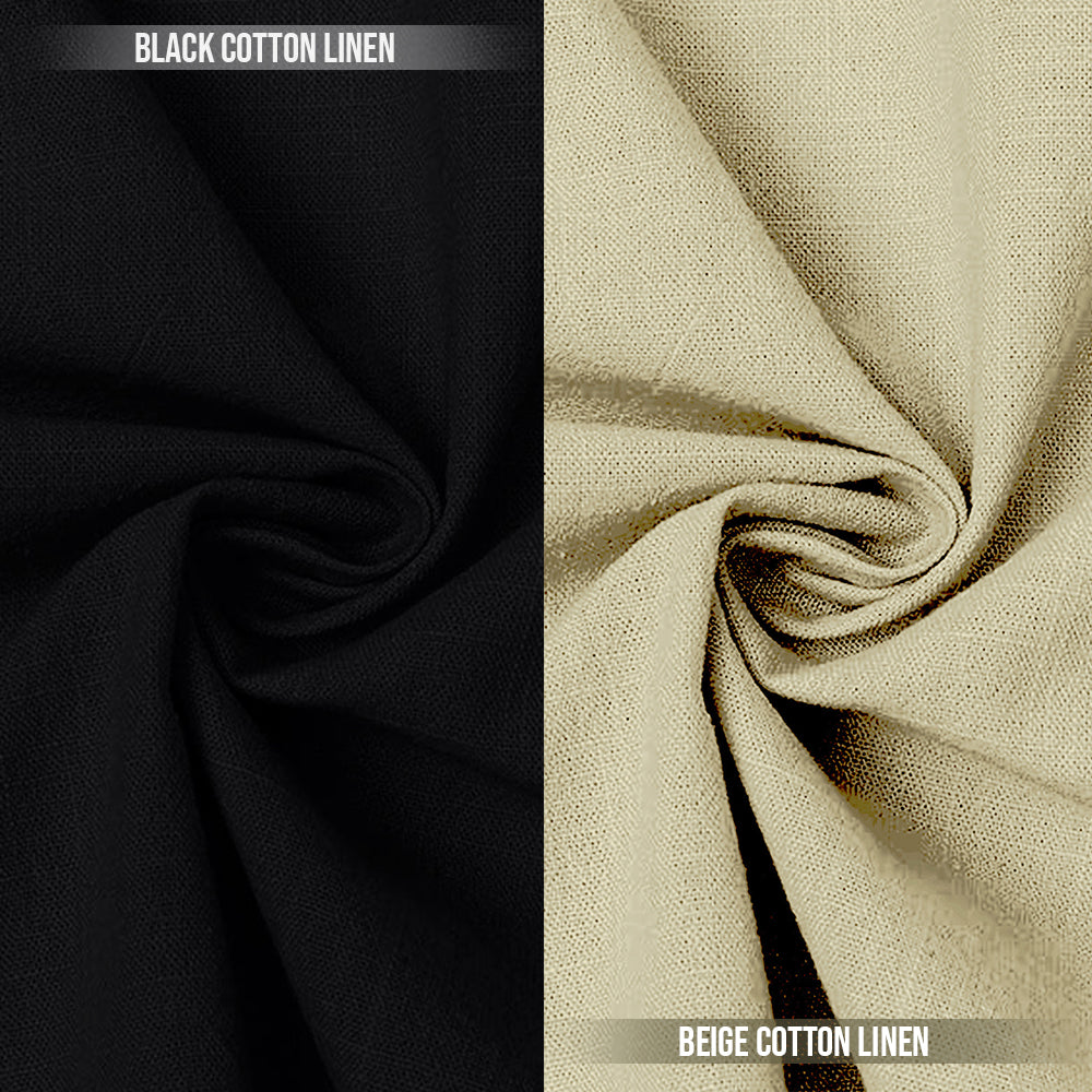 Pack of 2 | Men's Cotton-Linen Chinese Collar T-Neck Shirts | Black & Beige Combo | Regular fit