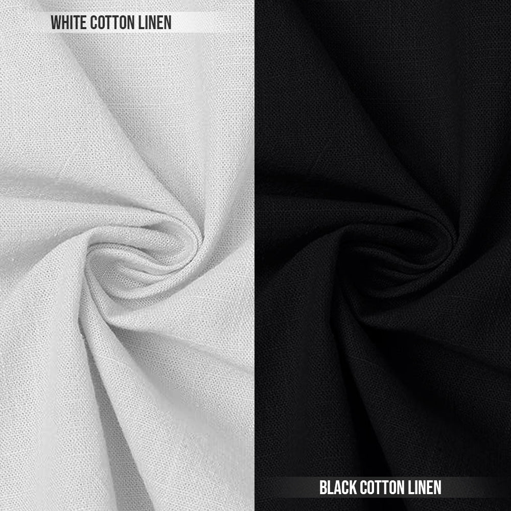 Pack of 2 | Men's Cotton-Linen Chinese Collar T-Neck Shirts | White & Black Combo | Regular fit
