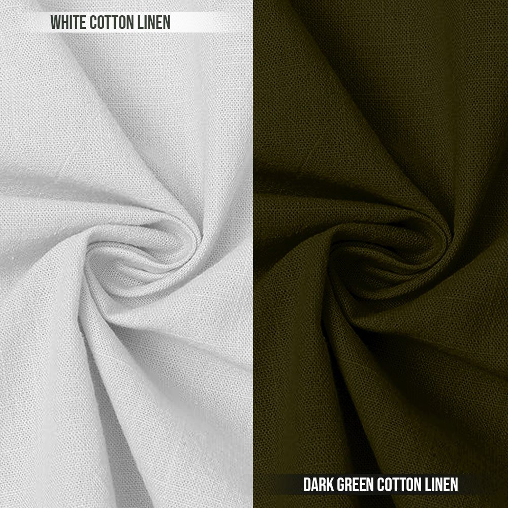 Pack of 2 | Men's Cotton-Linen Chinese Collar T-Neck Shirts | White & Dark Green Combo | Regular fit
