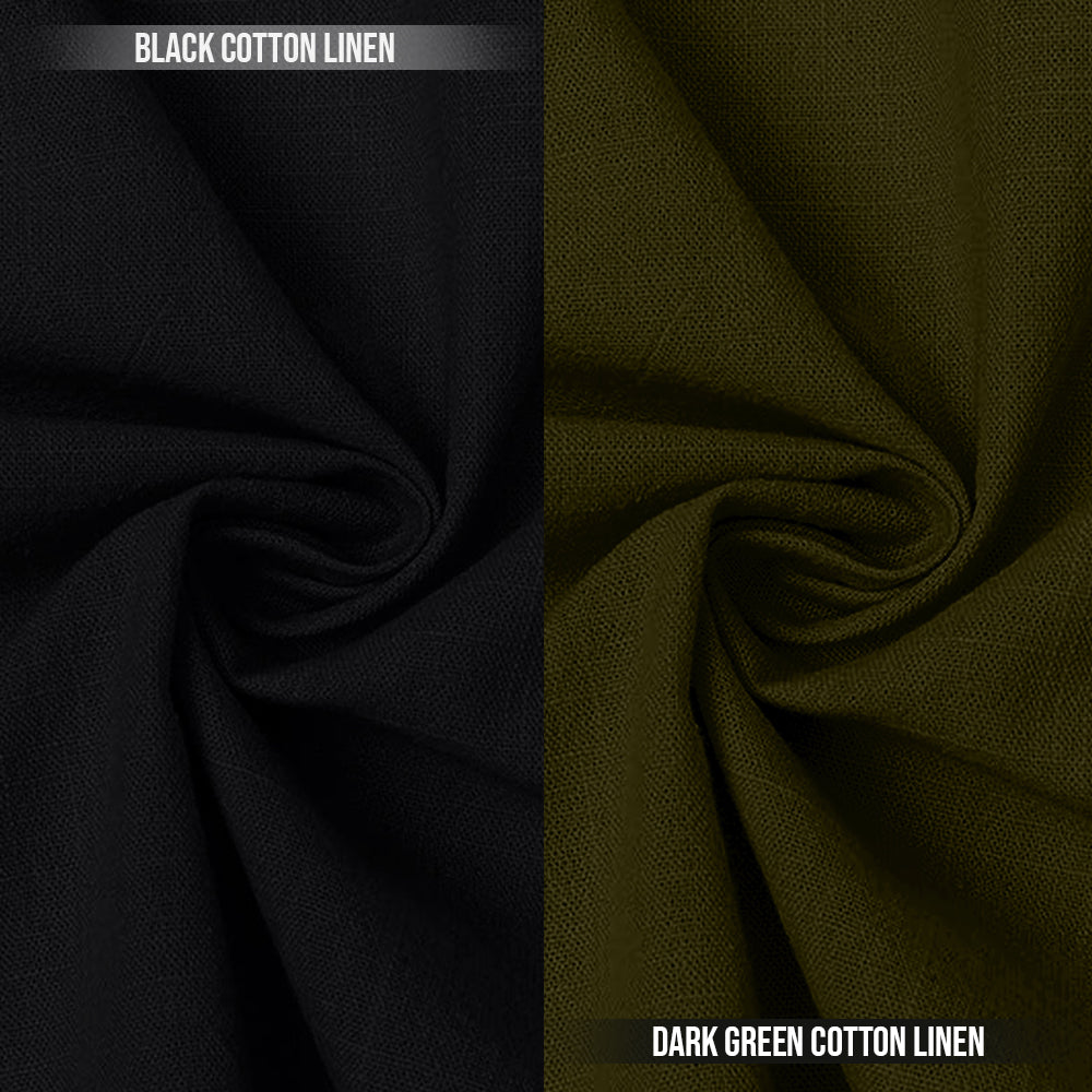 Pack of 2 | Men's Cotton-Linen Chinese Collar T-Neck Shirts | Black & Dark Green Combo | Regular fit
