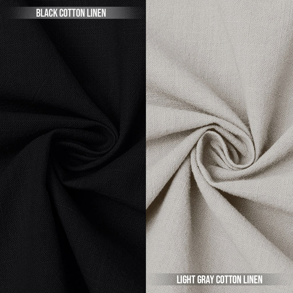 Pack of 2 | Men's Cotton-Linen Chinese Collar T-Neck Shirts | Black & Light Gray Combo | Regular fit