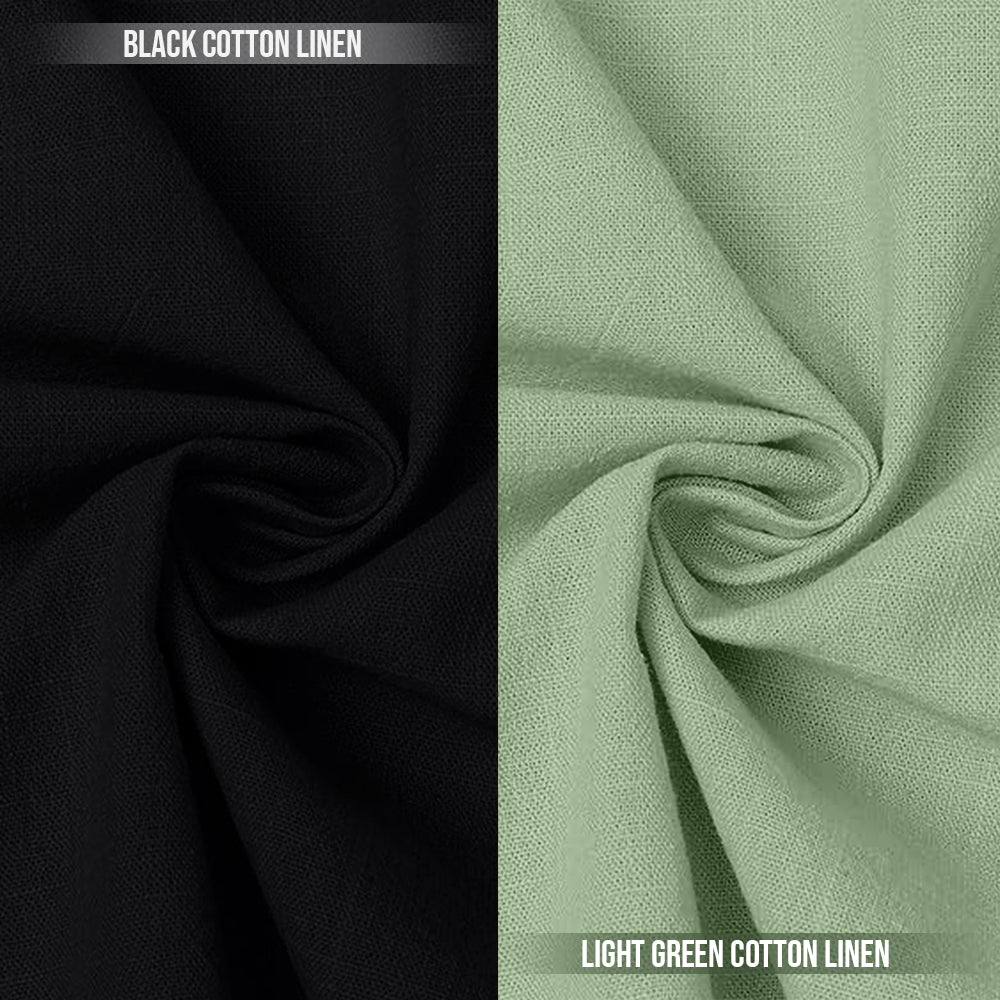 Pack of 2 | Men's Cotton-Linen Chinese Collar T-Neck Shirts | Black & Light Green Combo | Regular fit
