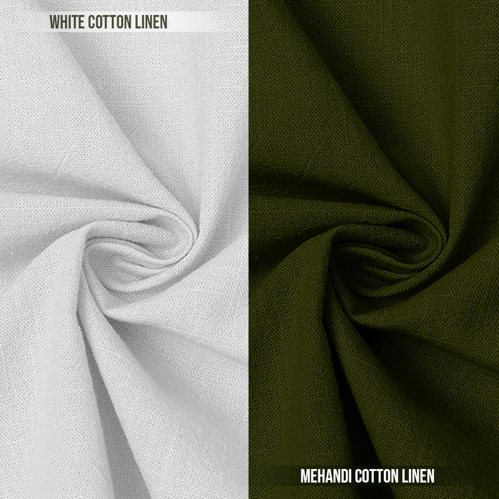 Pack of 2 | Men's Cotton-Linen Chinese Collar T-Neck Shirts | White & Mehandi Green Combo | Regular fit