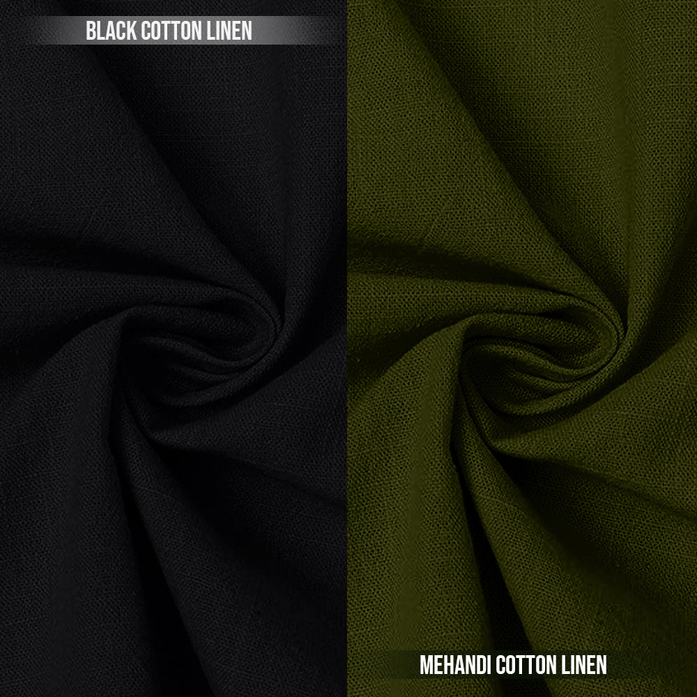 Pack of 2 | Men's Cotton-Linen Chinese Collar T-Neck Shirts | Black & Mehandi Green Combo | Regular fit
