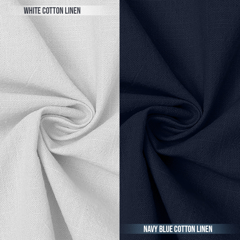Pack of 2 | Men's Cotton-Linen Chinese Collar T-Neck Shirts | White & Navy Blue Combo | Regular fit