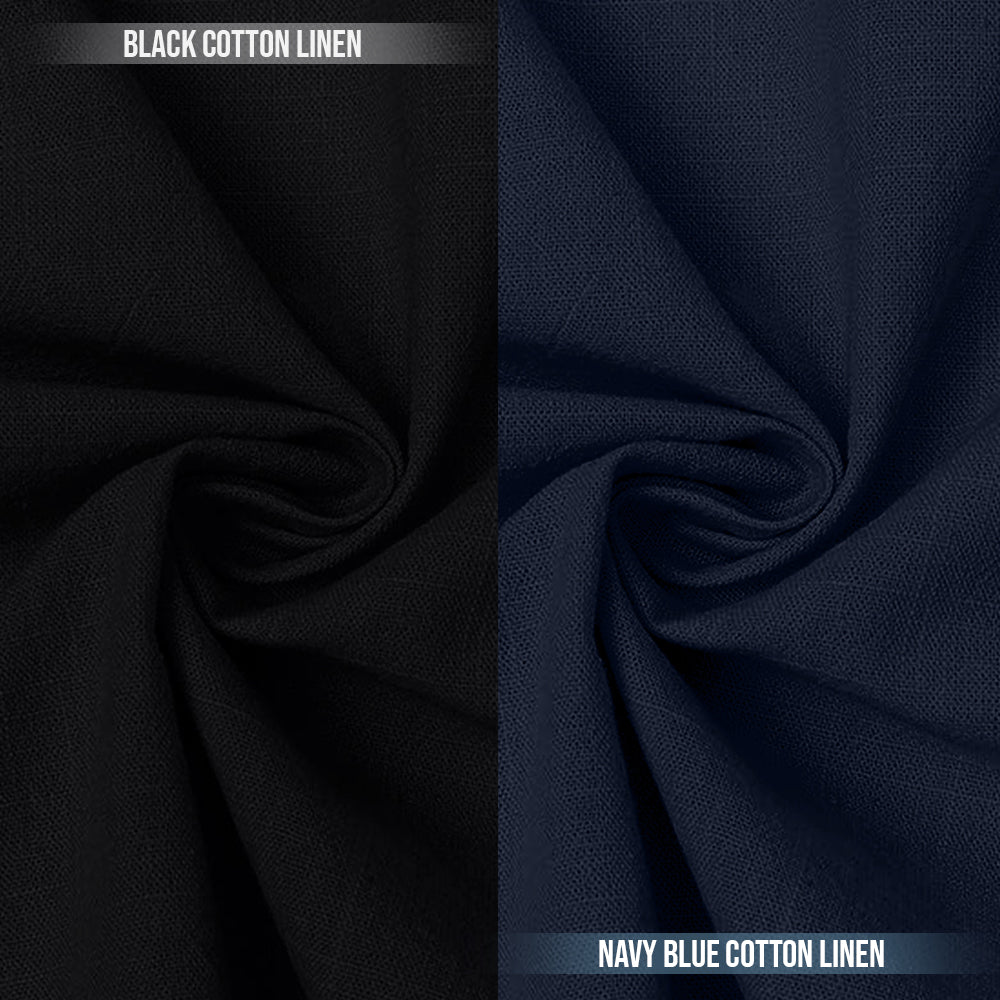 Pack of 2 | Men's Cotton-Linen Chinese Collar T-Neck Shirts | Black & Navy Blue Combo | Regular fit
