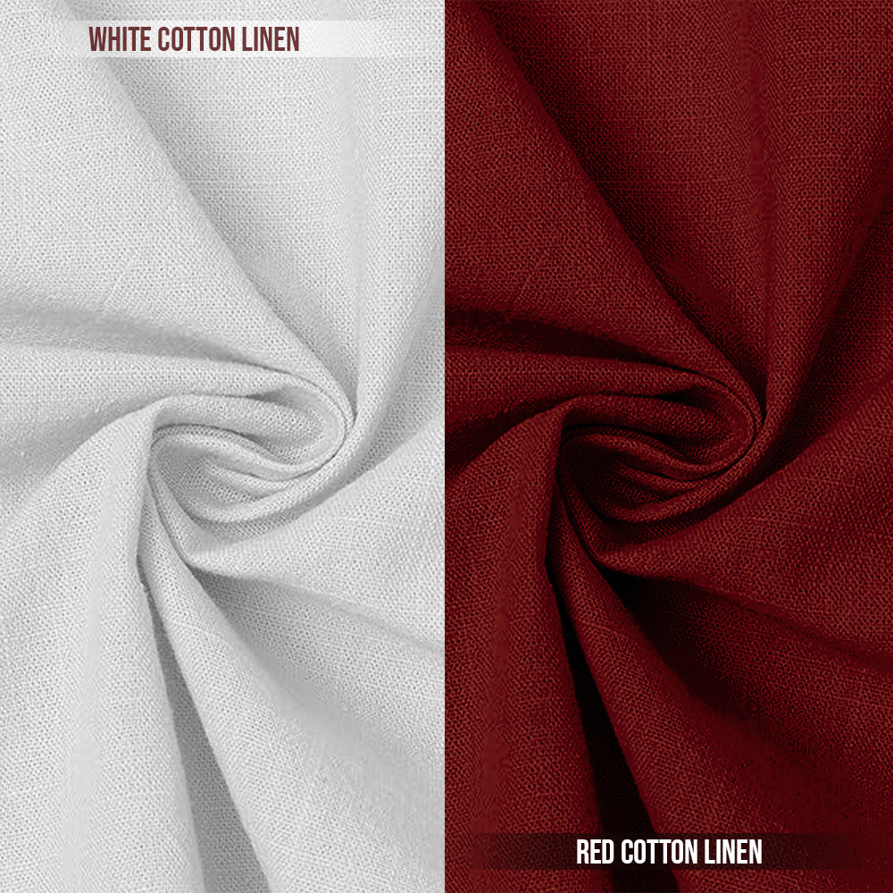 Pack of 2 | Men's Cotton-Linen Chinese Collar T-Neck Shirts | White & Red Combo | Regular fit