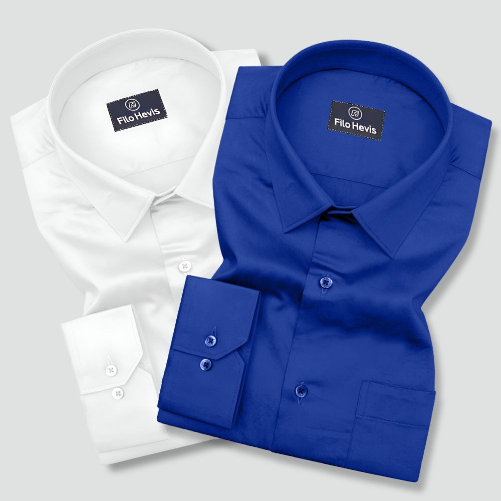 Combo of 2 Premium Cotton Formal Shirts – White & Royal Blue | Single Pocket | Smart Fit My Store