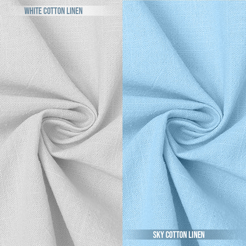 Pack of 2 | Men's Cotton-Linen Chinese Collar T-Neck Shirts | White & Sky Combo | Regular fit