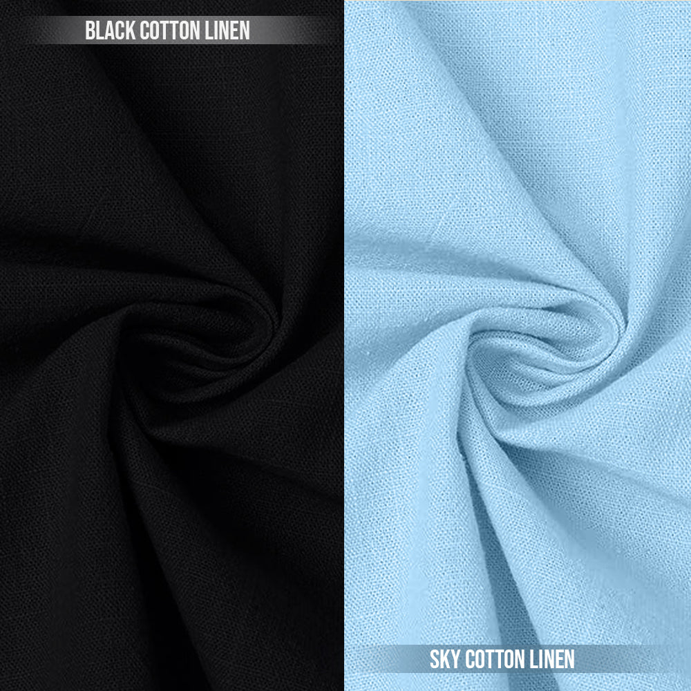 Pack of 2 | Men's Cotton-Linen Chinese Collar T-Neck Shirts | Black & Sky Combo | Regular fit