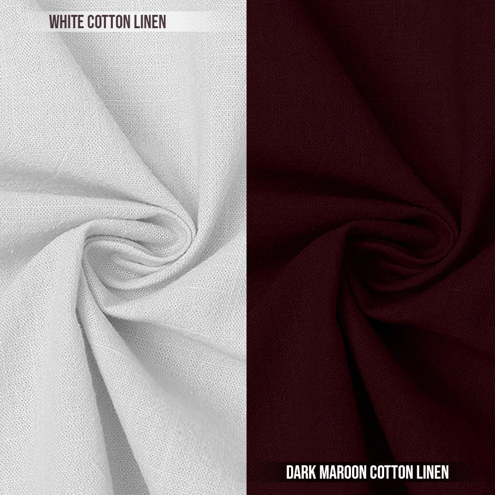 Pack of 2 | Men's Cotton-Linen Chinese Collar T-Neck Shirts | White & Dark Maroon Combo | Regular fit
