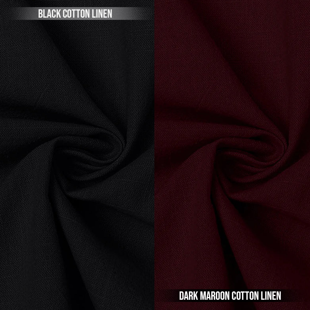 Pack of 2 | Men's Cotton-Linen Chinese Collar T-Neck Shirts | Black & Dark Maroon Combo | Regular fit