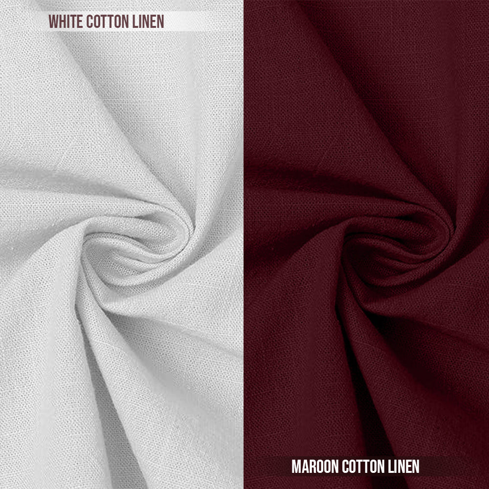 Pack of 2 | Men's Cotton-Linen Chinese Collar T-Neck Shirts | White & Maroon Combo | Regular fit