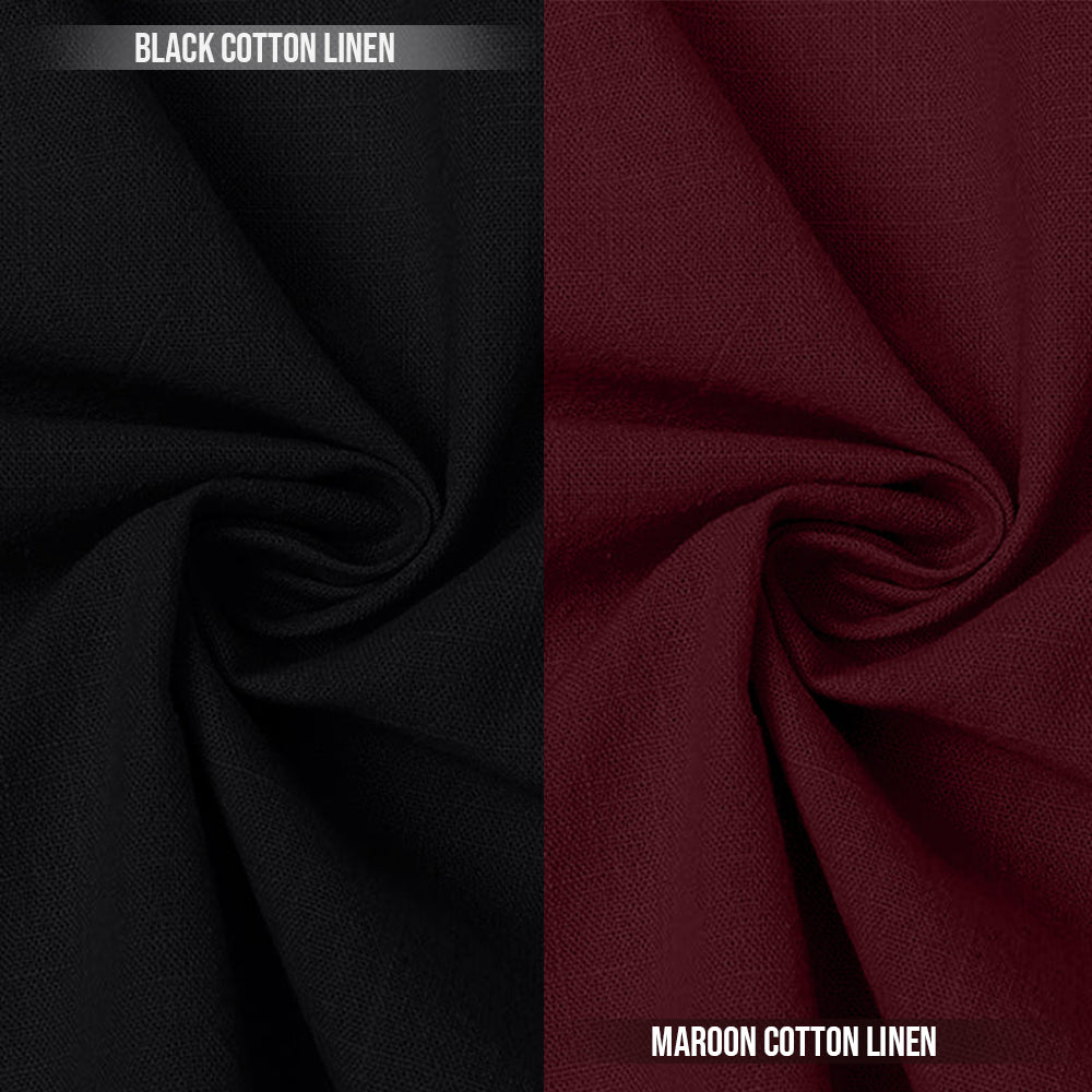 Pack of 2 | Men's Cotton-Linen Chinese Collar T-Neck Shirts | Black & Maroon Combo | Regular fit