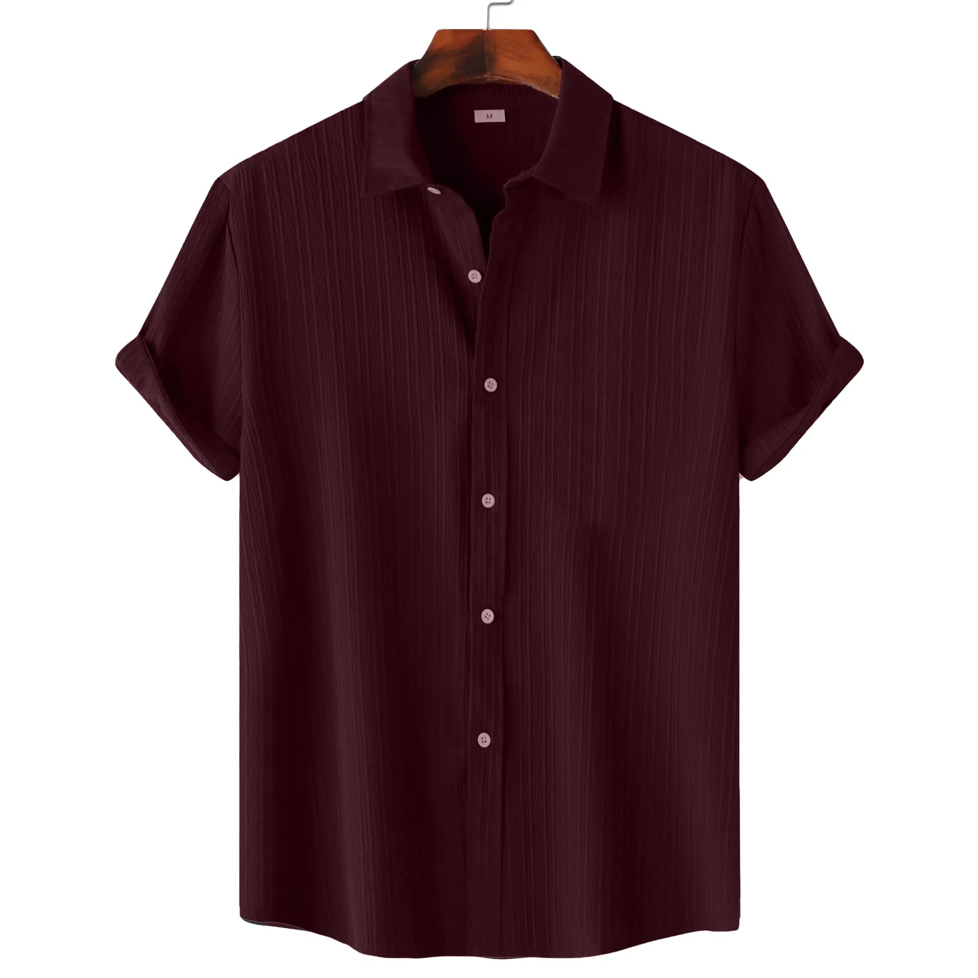 Men’s Textured Popcorn Half Sleeve Casual Shirt – Wine My Store