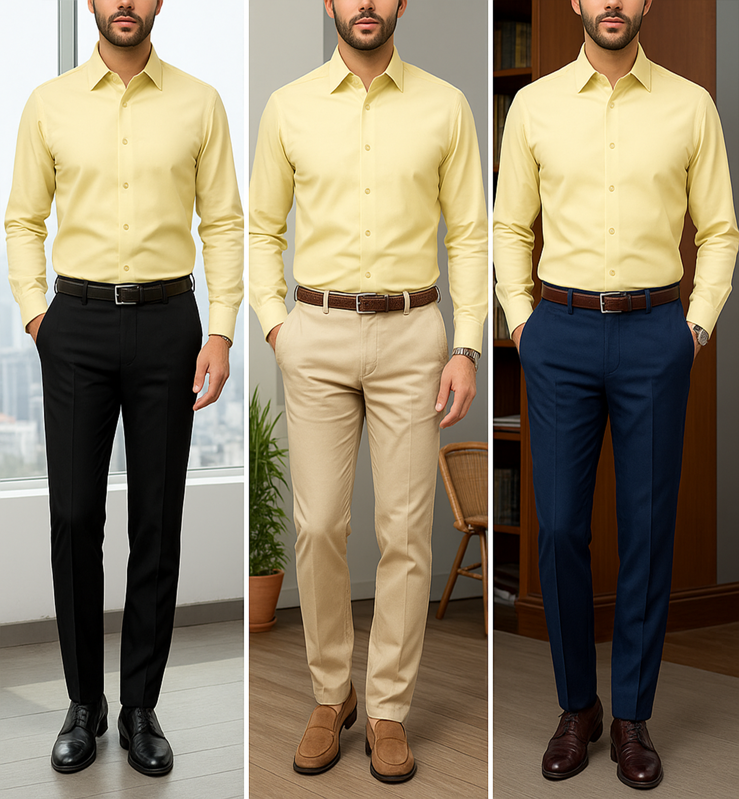 Men's Satin Lycra formal Full Sleeve Shirt Yellow