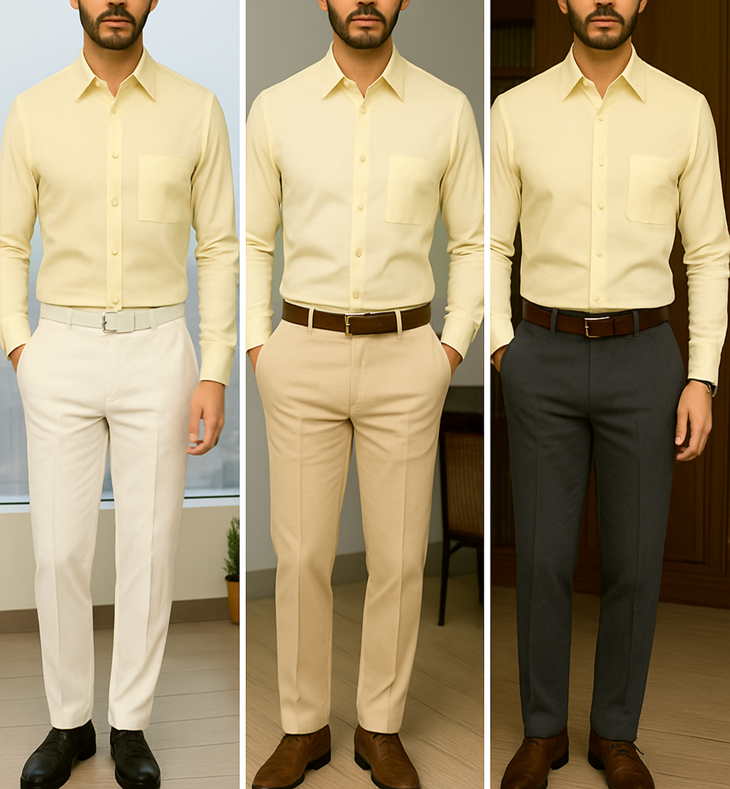 PLATINUM COTTON SATIN FORMAL SHIRT FOR MEN (Single Pocket)-Cream